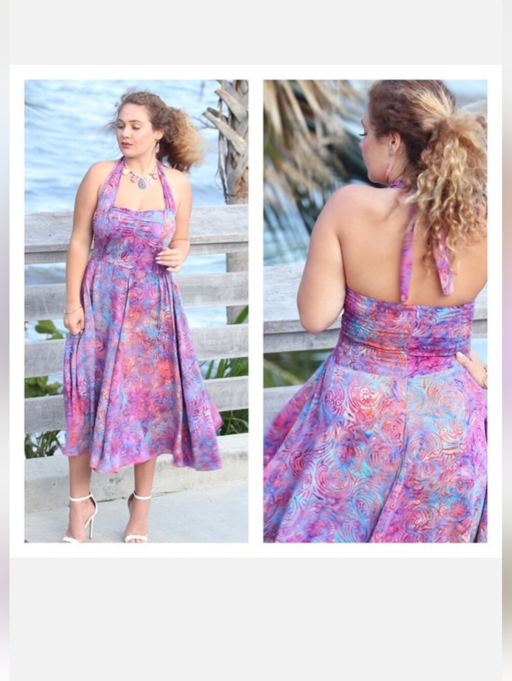 Bali Batiks Women Tropical Aloha Halter Maxi Sundress  Sz Medium